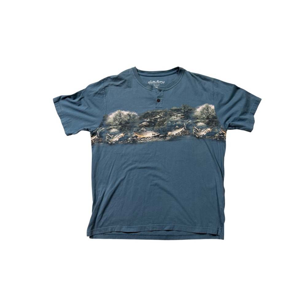 North River Outfitters Fish River Scene Henley T-Shirt Men's Large